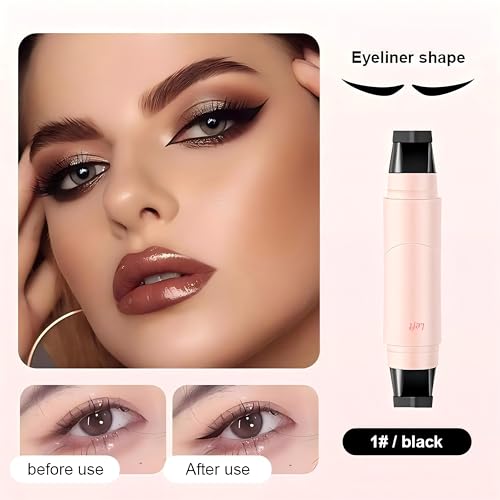 Winged Eyeliner Stamp Pen Dual Head Rotating Design, Quick-Dry, Long-Lasting, Smudge-Proof for Easy Cat Eye (1#/Black)