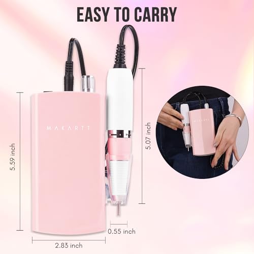 Makartt Cordless Nail Drill for Manicure & Pedicure - Portable Electric E-File, Pink