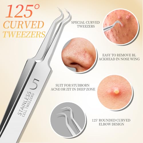 Blackhead Pimple Remover Tweezers Kit - 4 Stainless Steel Precision Tools