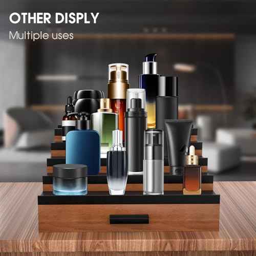 Sephyroth Cologne Organizer 5 Tier of Elegant Bamboo Perfume Organizer for Men with Hidden Storage and Practical Drawer, Perfect for Cologne Display & Gift (5T-WalnutBlack)