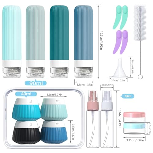 18-Pack TSA Approved Silicone Travel Bottles Set - Leak Proof Toiletry Containers