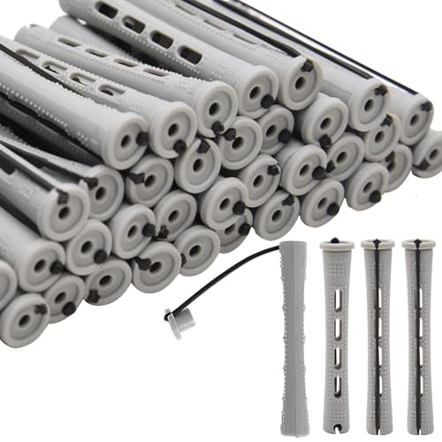 FEEL ME 40 Pcs Heatless Grey Perm Rods Set for Short to Long Hair - Non-Slip Salon Curlers