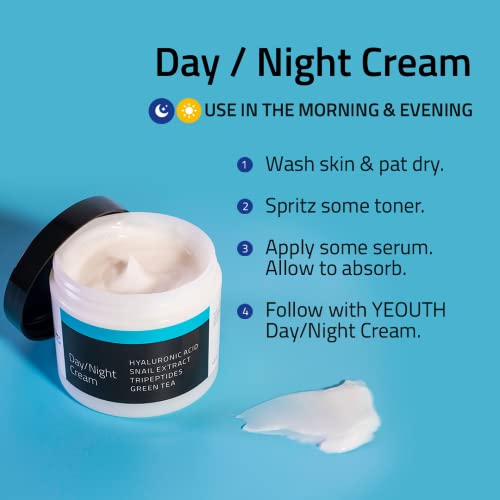 YEOUTH Day Night Cream for Face with Hyaluronic Acid, Snail Mucin and Copper Tripeptide, Moisturizer Face Cream, Hydrating Face Moisturizer for Women and Men 4oz