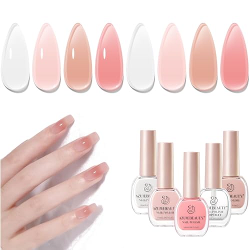 Nude Pink Nail Polish Set - 4 Sheer & Glossy Colors for Natural Manicure