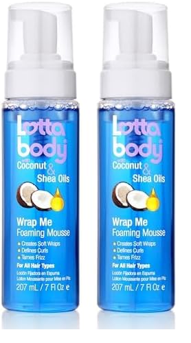 Lottabody Coconut Oil and Shea Wrap Me Foaming Curl Mousse, Creates Soft Wraps, Hair Mousse for Curly Hair, Defines Curls, Anti Frizz, 7 Fl Oz (Pack of 2)