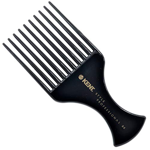 Kent SPC86 Black Salon-Style Professional Pick and Barber Comb - Afro Parting Comb for the Care of Curly and Thick Hair - Sleek style comb,Anti-Fatigue with a Rubberized Professional Finish