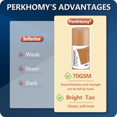 PerkHomy Brown Kraft Paper Roll 17.5" x 1,620" (135') for Gift Wrapping Bulletin Board Kids Craft Art Bouquet Flower Packing Moving Shipping Floor Covering Table 70GSM 50LB (Brown, 17.5" x 135')