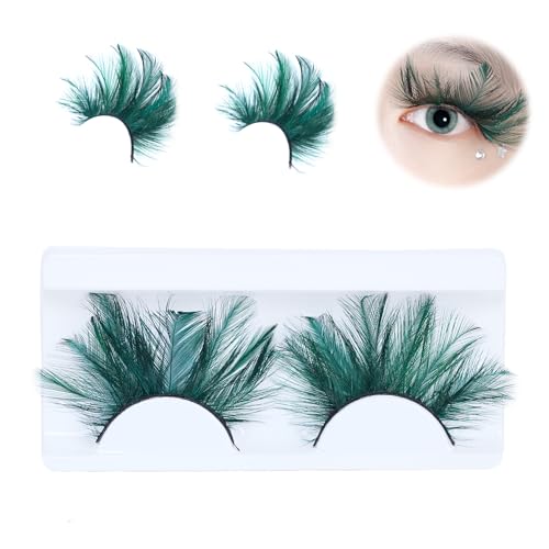 Halloween Feather Eyelashes Cosplay, AMilHiTon Faux Mink | Green Extra Long Feather Eyelashes for Dance Halloween Costume Parties Festivals