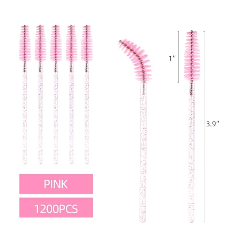 Tbestmax 1200 Disposable Mascara Wands Eyelash Brush Spoolies for Eyebrow Eye Lash Extension, Makeup Brushes Applicators Kits - Pink