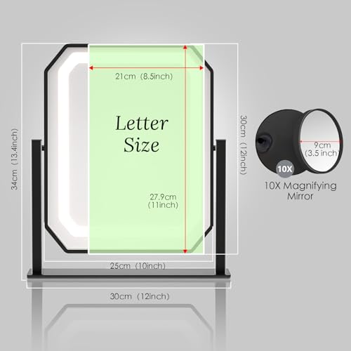 Lighted Makeup Mirror with 10x Magnifying Mirror, 3 Color Modes