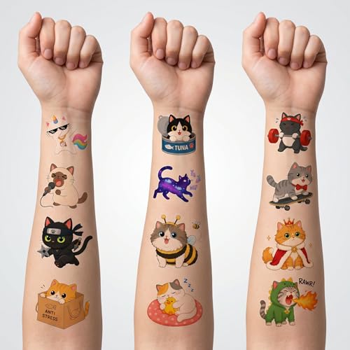 96 Cute Cat Temporary Tattoos for Kids