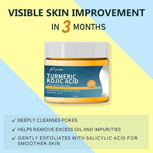 Turmeric Kojic Acid Cleansing Pads - 80 Pcs in 2 Jars - Exfoliating & Hydrating Turmeric Cleansing Pads for Face