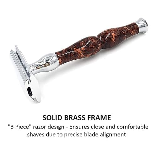 Parker, 45R Heavyweight Double Edge Safety Razor ? 3 Piece Design with 4 Inch Handle - Solid Brass Frame for Durability ?5 Parker Double Edge Razor Blades included