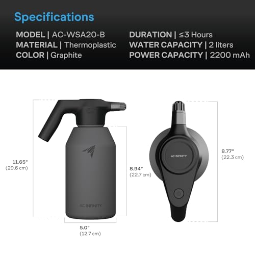 AC Infinity 2L Electric Garden Sprayer - Rechargeable Plant Mister, Graphite