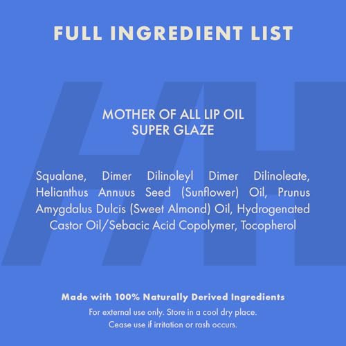 Handmade Heroes 100% Natural Vegan Lip Oil with Squalane Non-Sticky Lip Gloss Moisturizing, Shiny, Nourishing Korean Lip Gloss - Super Glaze (Clear)