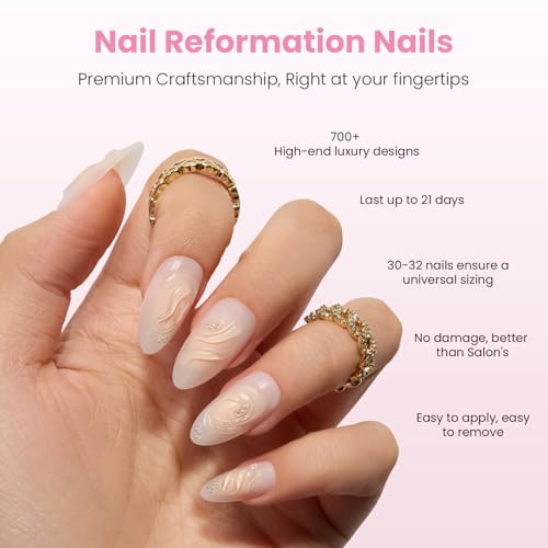 Press On Nails - Shoreline Swirl Medium Almond, 30 Pcs