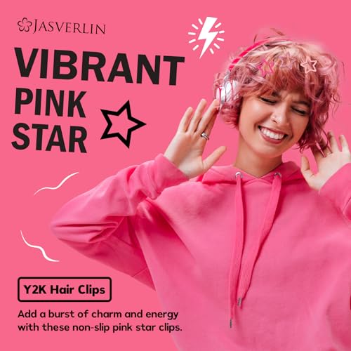 JASVERLIN Pink Star Snap Hair Clips, 36-Pc Y2K Set