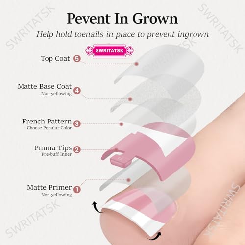 SWRITATSK White Press On Toenails - 150pcs, 15 Sizes, Square Tips