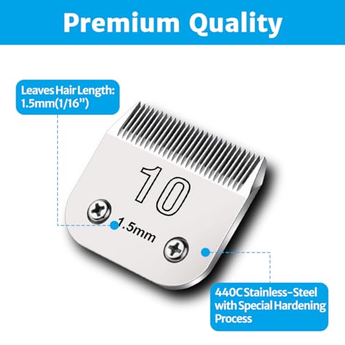 Size 10 Clipper Blade Dog Grooming Fits for Most Andis dog clippers, Wahl KM Series and Oster A5, 1.5mm (1/16 inch) Length
