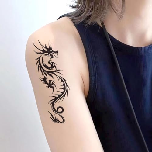 6 Sheets Black Flying Dragon Claw Totem Arm Body Art Temporary Tattoo Stickers Fake Tattoos That Look Real and Last Long