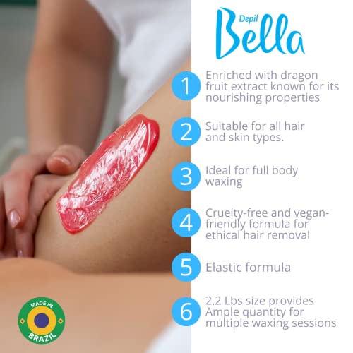 DEPIL BELLA Pink Hard Wax Beads 2.2 lbs for Hair Removal, High-Performance for Short and Resistant Hair, Vegan, Body and Face Wax Beads With Dragon Fruit Extract