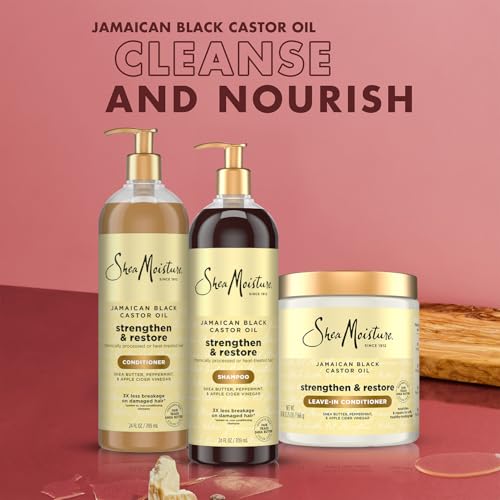 SheaMoisture Jamaican Black Castor Oil Strengthen & Restore Hair Repair Shampoo, Conditioner + Leave-In Conditioner, Family-Size Bundle