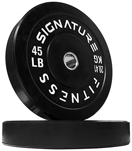 Signature Fitness 2" Olympic Bumper Plate Weight Plates with Steel Hub, 45LB, Pair