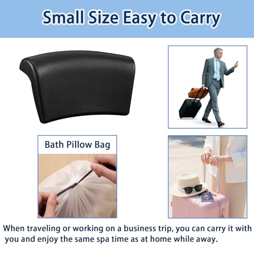 Bath Pillow, Bath Pillows for Tub with Head, Neck and Shoulder Support, Ergonomic Waterproof Bathtub Pillow with Strong Non-Slip Suction Cups, Relaxing Spa, Hot Tubs, Bathroom Essentials Black
