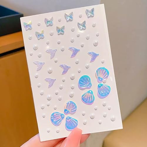 Mermaid Face Gems & Seashell Rhinestones - 140 Pcs Self-Adhesive