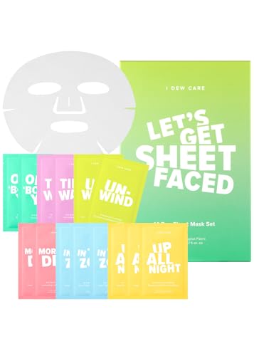 I DEW CARE Korean Glass Skin Sheet Mask 14 Variety Pack | Face Mask Pack For Perfect Skin Care Routine, 2 Week Care Intense Skincare Makeover with Collagen, Overnight, Tea Tree Oil, 14 Count