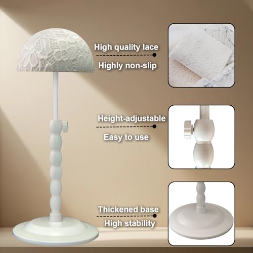 Adjustable Wig Stand, 12-19 Inch Height, White Non-Slip