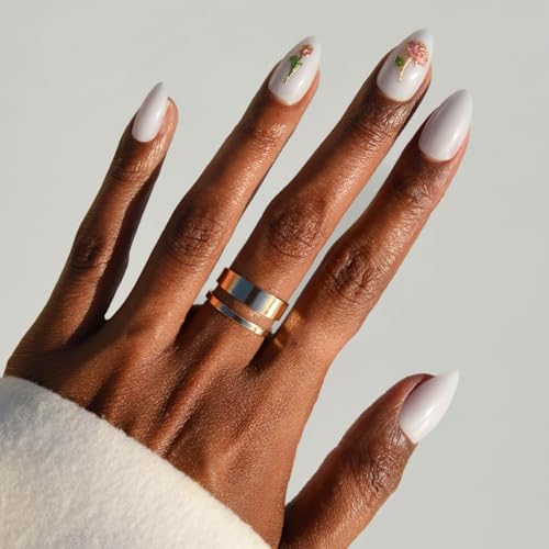 Glamnetic Floral Glow Press-On Nails | Short Almond 3D Rose Design