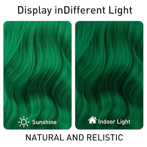 Green 14 Inch Short Wavy Bob Wig with Bangs - Heat Resistant Synthetic