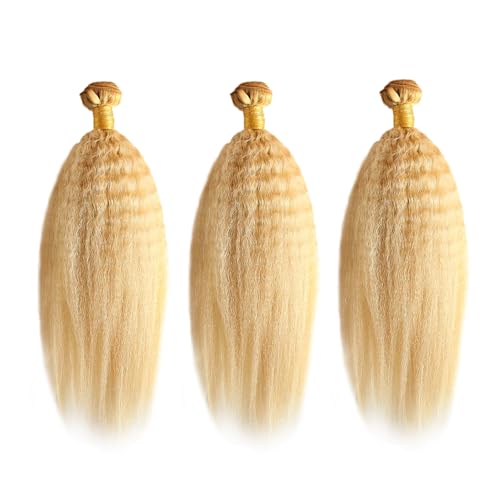 30 32 34 inch P27/613 Human Hair Bundles Blonde Kinky Straight Bundle 2 Tone #27 Mixed With #613 Yaki Straight Bundles