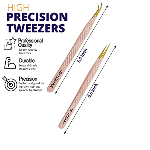 Eyelash Extension Tweezers Fiber Tip (Anti – Slip) Set of 2 pieces straight & curved with Diamond Grip, Rainbow Colour,14cm, volume Tweezers, Lash Extension Precision tweezers. (Multi)