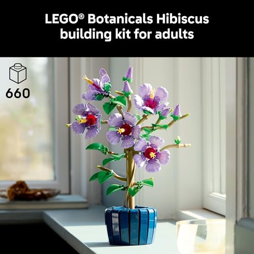 LEGO Botanicals Hibiscus Flower Building Set - Artificial Tropical Plant for Home & Office Decor, Ages 18+