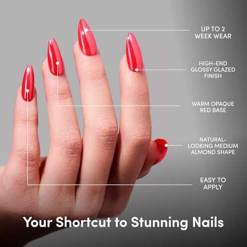 Glamnetic Glazed Red Press On Nails Medium Almond 30pc