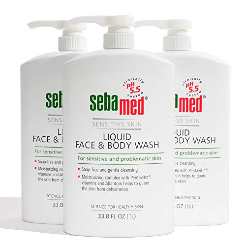 SEBAMED Paraben-Free Face and Body Wash With Pump for Sensitive and Delicate Skin pH 5.5 Ultra Mild Dermatologist Recommended Cleanser 33.8 Fluid Ounces (1 Liter) Pack of 3