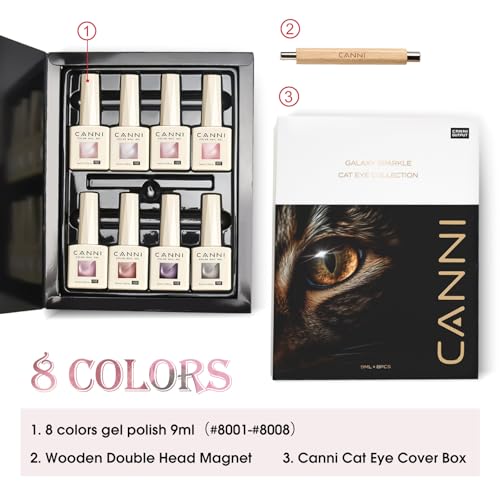 CANNI Cat Eye Gel Nail Polish Set - 8 x 9ml Magnetic Shimmer Colors