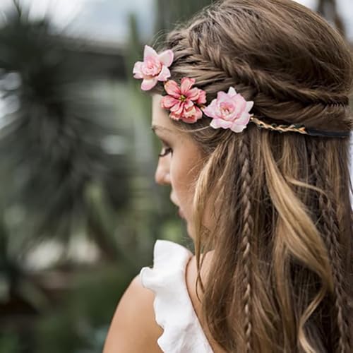 6 Pack Flower Crowns Headbands Set - Boho Hair Wreaths