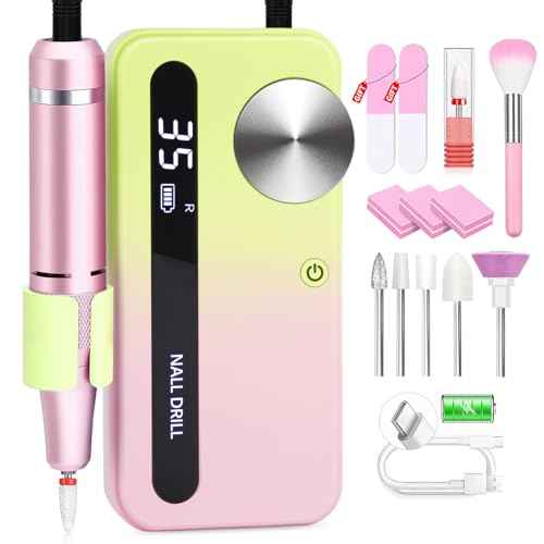 CozyZen Electric Nail Drill Professional: 35,000 RPM Rechargeable Nail Drill Kit, Portable E-File with Gradient Colors, Cordless & Lightweight for Home & Salon Manicure/Pedicure? (Green & Pink)