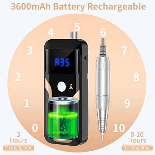 Portable Nail Drill 35000 RPM Rechargeable E-File Machine