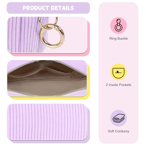 Playexen 9.9" Blue Corduroy Makeup Bag with Ring Buckle Travel Organizer