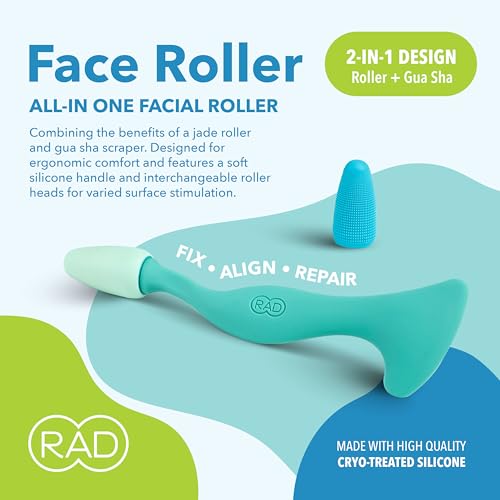 RAD 2-in-1 Gua Sha & Jade Face Roller ? Dual-Action Warm & Cold Facial Massage Tool for Wrinkles, Lifting & Lymphatic Drainage ? Skincare Roller with Silicone Handle