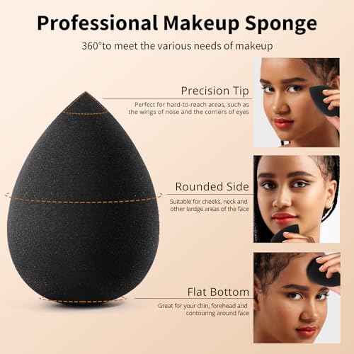 Beakey Makeup Sponge Set 5 Pcs - Latex-Free Teardrop Beauty Sponges, Black