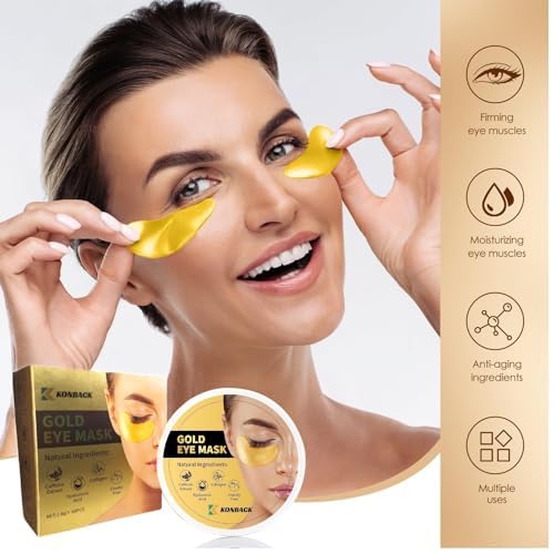 24K GOLD Eye Mask - 60 Pcs Collagen Under Eye Mask,Puffy Eyes and Dark Circles Treatments, Reduce Wrinkles and Fine Lines Undereye (Gold, 1)