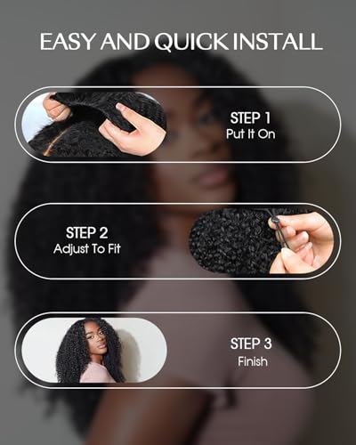 Kinky Curly Half Wig - 200% Density Human Hair, 16 Inch