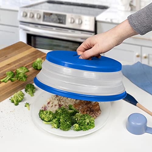 Tovolo Vented Collapsible Microwave Cover Set of 3 (Stratus Blue) - Splatter Guard & Colander Kitchen Gadget for Food & Meal Prep / Dishwasher-Safe, BPA-Free Silicone & Plastic