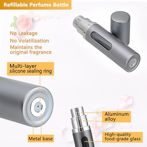 Perfume Travel Refillable Bottle - 2-Pack 5ML Pocket Perfume Atomizer, Travel Perfume Atomizer Refillable Perfume Spray Bottle, Portable Perfume Sprayer (Black & Gray)