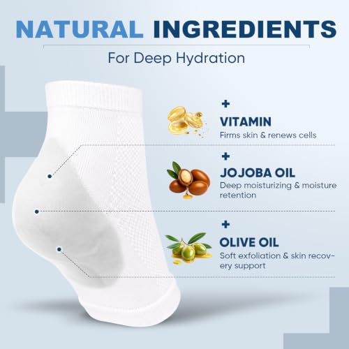 Moisturizing Heel Socks for Cracked Heels - 2 Pairs, Toeless Gel